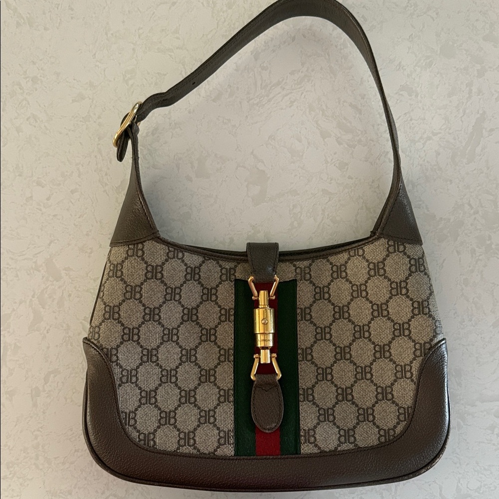 GucciXBalenciaga BB Supreme Monogram Calfskin Web Small Jackie 1961 Hobo Bag